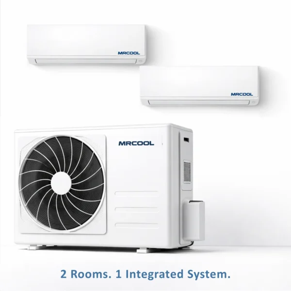 MRCOOL Olympus multi zone mini split system with 2 indoor units connected to one outdoor condenser