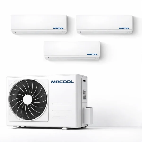 MRCOOL Olympus 3 zone mini split system with outdoor condenser and multiple indoor air handlers for whole-home comfort
